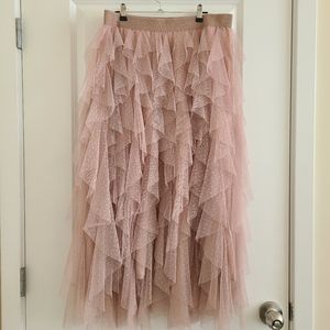 Anthropologie Pink Ruffled Midi Skirt